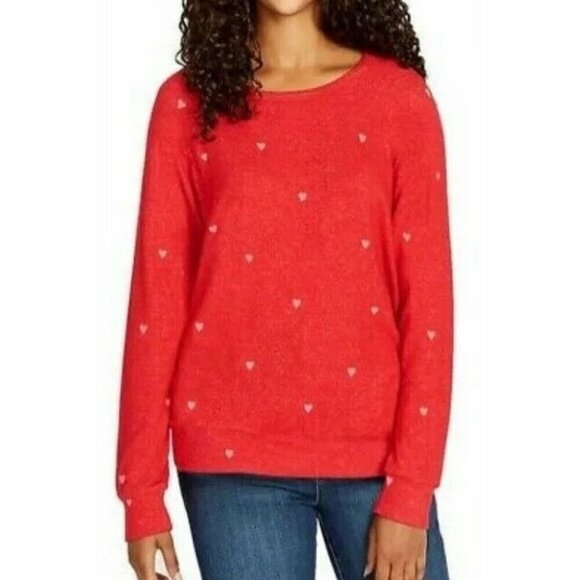 Buffalo Jeans Womens Cozy Red Printed Sweater with Hearts Size S - Picture 2 of 8